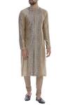 Buy_Rar Studio_Brown Aari And Mirror Embroidered Kurta With Churidar_at_Aza_Fashions