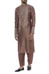 Buy_Rar Studio_Brown Aari Embroidered Mirror Work Kurta Set_at_Aza_Fashions