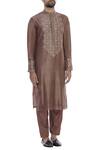 Rar Studio_Brown Aari Embroidered Mirror Work Kurta Set_Online_at_Aza_Fashions