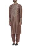 Buy_Rar Studio_Brown Aari Embroidered Mirror Work Kurta Set_Online_at_Aza_Fashions
