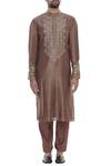 Shop_Rar Studio_Brown Aari Embroidered Mirror Work Kurta Set_Online_at_Aza_Fashions