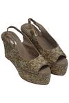 Buy_Aprajita Toor_Beige Embellished Metallic Pepe-toe Wedges_at_Aza_Fashions