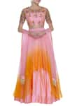 Buy_Priyanka Jain_Yellow Silk Andorganza Embroidered Sequin Round & Bead Crop Top Lehenga Set _at_Aza_Fashions