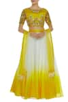 Buy_Priyanka Jain_Yellow Silk Andorganza Embroidered Sequin Round Floral Lehenga Set _at_Aza_Fashions