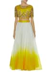 Shop_Priyanka Jain_Yellow Silk Andorganza Embroidered Sequin Round Floral Lehenga Set _Online_at_Aza_Fashions