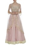 Buy_Priyanka Jain_Pink Embroidered Cape With Sequins Blouse And Lehenga _at_Aza_Fashions