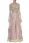 Buy_Priyanka Jain_Pink Embroidered Cape With Sequins Blouse And Lehenga _Online_at_Aza_Fashions