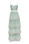 Shop_Priyanka Jain_Blue Tiered Frill Lehenga Skirt With Cape And Bustier_Online_at_Aza_Fashions