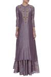 Shop_Manasi Sengupta_Purple Silk Chanderi Embroidered Mandarin Kurta With Lehenga And Dupatta  _Online_at_Aza_Fashions