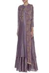 Buy_Manasi Sengupta_Purple Silk Chanderi Embroidered Mandarin Kurta With Lehenga And Dupatta  _Online_at_Aza_Fashions