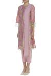 Buy_Manasi Sengupta_Pink Raw Silk Printed Mandarin Front Slit Embroidered Short Kurta Set  _Online_at_Aza_Fashions