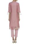 Shop_Manasi Sengupta_Pink Raw Silk Printed Mandarin Front Slit Embroidered Short Kurta Set  _at_Aza_Fashions