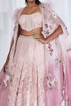 Shop_Dolly J_Pink Organza And Chantilly Lace Embroidery Floral Cape Lehenga Set _at_Aza_Fashions