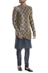 Buy_Manish Nagdeo_Grey Mandarin Collared Sherwani With Kurta And Pyjama_at_Aza_Fashions