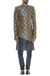 Buy_Manish Nagdeo_Grey Mandarin Collared Sherwani With Kurta And Pyjama_Online_at_Aza_Fashions