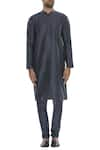 Shop_Manish Nagdeo_Grey Mandarin Collared Sherwani With Kurta And Pyjama_Online_at_Aza_Fashions