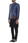 Manish Nagdeo_Black Silk Block Printed Floral Motifs Bandhgala With Kurta And Pyjama _Online_at_Aza_Fashions