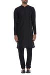 Shop_Manish Nagdeo_Black Silk Block Printed Floral Motifs Bandhgala With Kurta And Pyjama _Online_at_Aza_Fashions