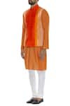 Manish Nagdeo_Off White Silk Vertical Panel Nehru Jacket With Kurta And Pyjama _Online_at_Aza_Fashions