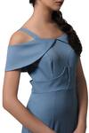 Buy_Manika Nanda_Blue Heavy Moss Crepe Floral, Beads Round Cold Shoulder Fitted Dress _Online_at_Aza_Fashions