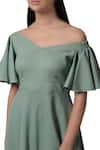 Buy_Manika Nanda_Green Heavy Moss Crepe Floral, Beads Off Shoulder Flared Sleeves Midi Dress _Online_at_Aza_Fashions