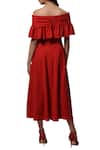 Shop_Manika Nanda_Red Heavy Moss Crepe Floral, Beads Round Off Shoulder Midi Dress _at_Aza_Fashions