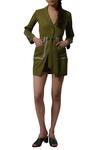 Buy_Manika Nanda_Green Heavy Moss Crepe Floral, Beads Round Long Blazer With High Waist Shorts _at_Aza_Fashions