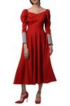 Buy_Manika Nanda_Red Heavy Moss Crepe Floral, Beads Round Quilted Midi Dress _at_Aza_Fashions