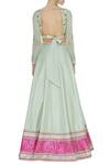 Shop_Blue Lotus Design_Blue Back Bow Blouse With Embroidered Lehenga And Banarasi Dupatta_at_Aza_Fashions