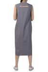 Shop_Three_Grey Polka Dot Midi Dress With Back Cut Out_at_Aza_Fashions