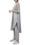 Three_Grey Pleated Tunic Dress With Gather Detail_Online_at_Aza_Fashions