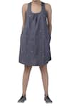 Buy_THREE_Grey Sleeveless Polka Dot Short Dress_at_Aza_Fashions