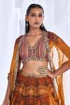 Dolly J_Yellow Organza Embroidery And Print Bugle Ekiya Love Border Cape Lehenga Set _Online_at_Aza_Fashions