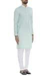 Nautanky_Blue Cotton Embellished Thread Pin Striped Kurta With Churidar  _Online_at_Aza_Fashions