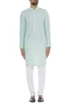 Shop_Nautanky_Blue Cotton Embellished Thread Pin Striped Kurta With Churidar  _Online_at_Aza_Fashions