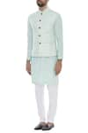 Buy_Nautanky_Blue Cotton Embellished Thread Chequered Bundi With Pin Striped Kurta And Churidar _Online_at_Aza_Fashions