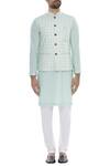 Shop_Nautanky_Blue Cotton Embellished Thread Chequered Bundi With Pin Striped Kurta And Churidar _Online_at_Aza_Fashions