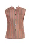 Buy_Nautanky_Orange Cotton Striped Bundi  _Online_at_Aza_Fashions