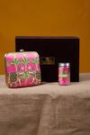 Puneet Gupta_Pink Zardozi And Pearl Embroidered Elephant Clutch & Pocket Square Gift Box _Online_at_Aza_Fashions