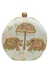 Buy_Puneet Gupta_Cream Pearls And Zardozi Elephant Clutch & Pocket Square Gift Box _at_Aza_Fashions