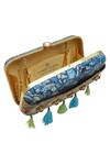 Puneet Gupta_Blue Tassels Jewel Print Clutch And Pocket Square Gift Box _at_Aza_Fashions