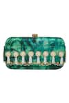 Buy_Puneet Gupta_Green Pearl Hand Embroidered Tassel Clutch And Pocket Square Gift Box _at_Aza_Fashions