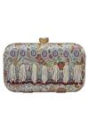 Buy_Puneet Gupta_Cream Pearl Peacock Print Clutch And Pocket Square Gift Box _at_Aza_Fashions