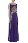Ushma Vaidya_Purple Georgette Embroidered Boat Neck Layered Gown With Cape _Online_at_Aza_Fashions