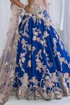 Dolly J_Blue Raw Silk Embroidery Gota V Neck Daffodil Bridal Lehenga Set  _Online_at_Aza_Fashions