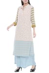 Buy_Soup By Sougat Paul_Blue Crepe Floral, Geometric Shirt Collar Printed Kurta And Palazzo Set _Online_at_Aza_Fashions