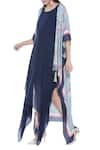 Soup by Sougat Paul_Blue Satin Blend Embroidered Thread Asymmetrical Dress With Cape  _Online_at_Aza_Fashions