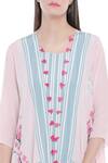 Shop_Soup By Sougat Paul_Blue Crepe Floral, Striped Round Neck Printed Jacket And Kurta Set _Online_at_Aza_Fashions