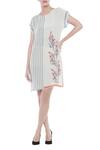 Buy_Soup By Sougat Paul_Off White Crepe Floral Motifs, Stripes Round Neck Printed Dress _at_Aza_Fashions