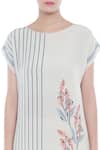 Shop_Soup By Sougat Paul_Off White Crepe Floral Motifs, Stripes Round Neck Printed Dress _Online_at_Aza_Fashions